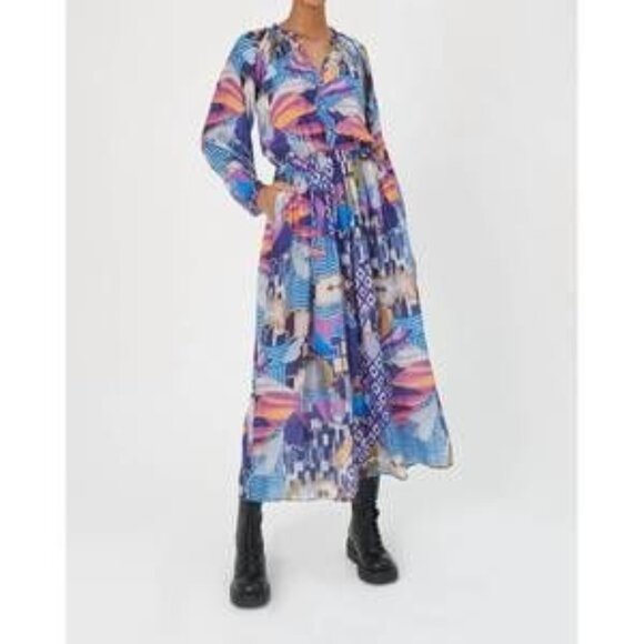 CHUFY Heidi Maxi Dress Violet Blue Print With Pockets Size Small Like New - Picture 2 of 13